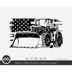 backhoe svg us flag - backhoe loader svg, excavator svg, heavy equipment svg, silhouette, png, clipart