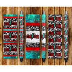Leopard Lightning Bolt Mama Pen Wraps Png Design, Lightning Bolt Mama Pen Png, Mama Pen Wrap Png, Turquoise Pen Wrap Png