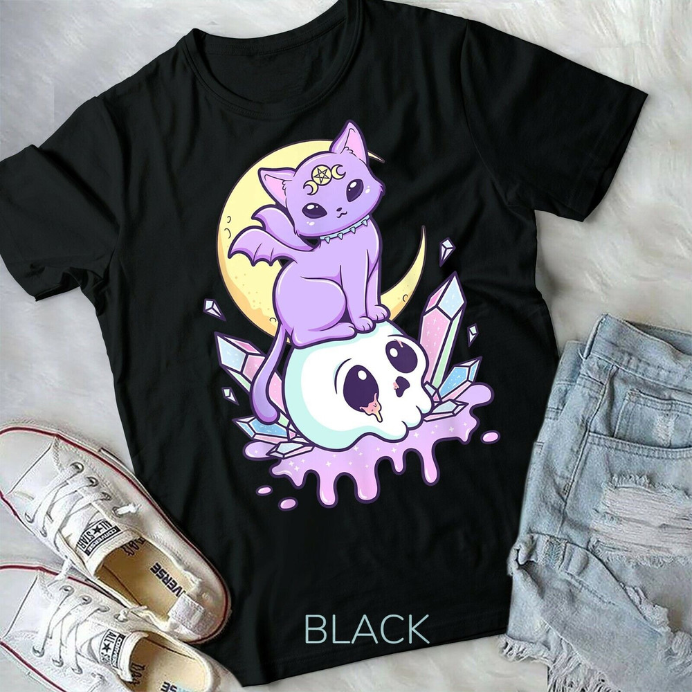 Kawaii Pastel Goth Cute Creepy Witchy Cat Skull Vaporwave Aesthetic T-Shirt.jpg