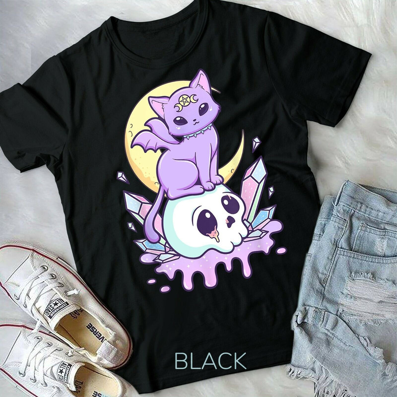 Kawaii Pastel Goth Cute Creepy Witchy Cat Skull Vaporwave Aesthetic T-Shirt.jpg