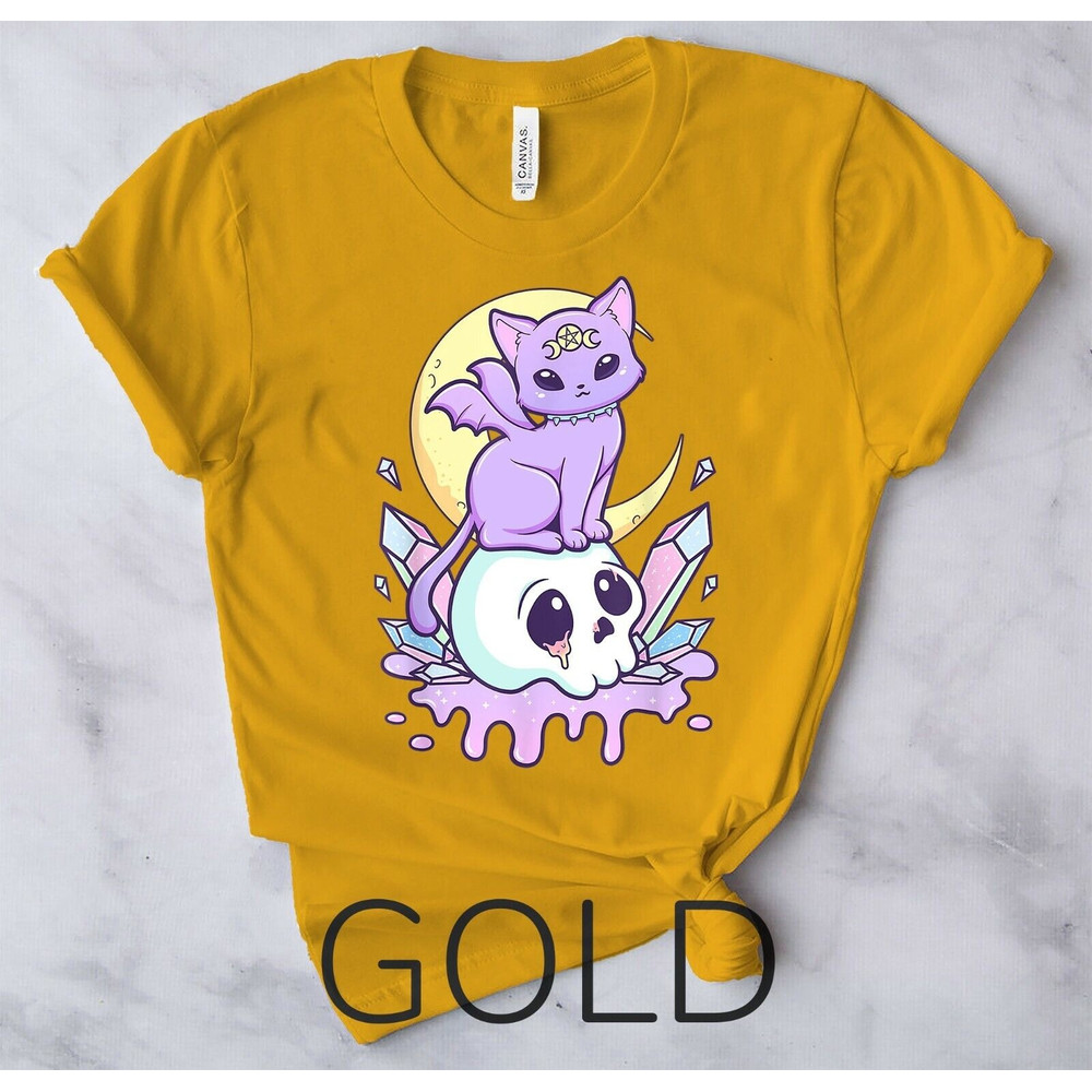 Kawaii Pastel Goth Cute Creepy Witchy Cat Skull Vaporwave Aesthetic T-Shirt1.jpg