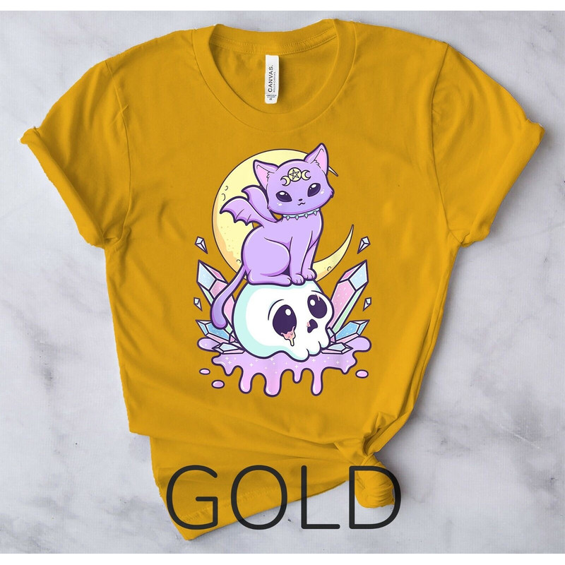 Kawaii Pastel Goth Cute Creepy Witchy Cat Skull Vaporwave Aesthetic T-Shirt1.jpg