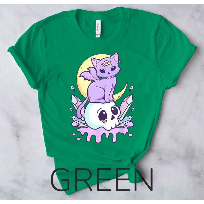 Kawaii Pastel Goth Cute Creepy Witchy Cat Skull Vaporwave Aesthetic T-Shirt2.jpg