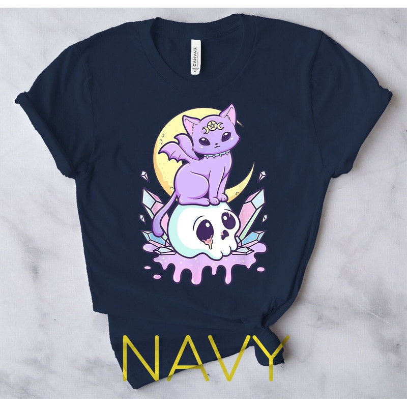 Kawaii Pastel Goth Cute Creepy Witchy Cat Skull Vaporwave Aesthetic T-Shirt4.jpg