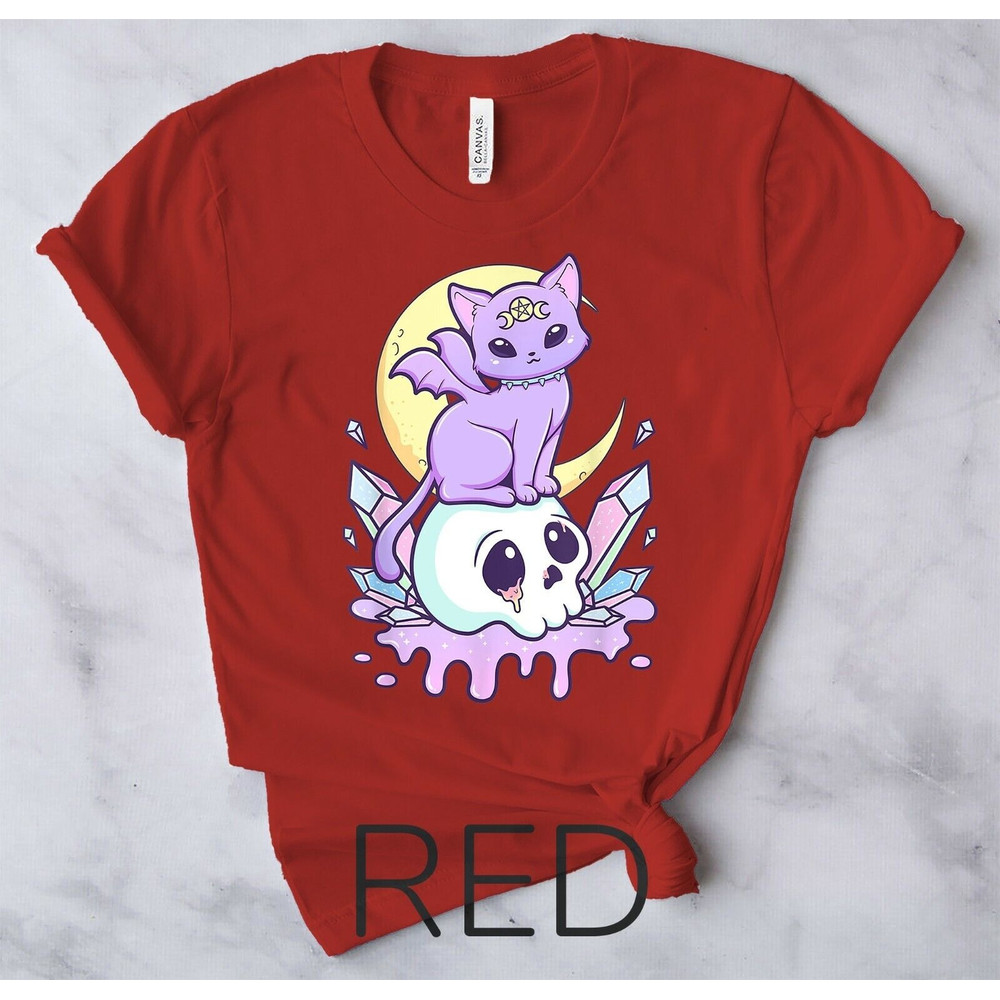 Kawaii Pastel Goth Cute Creepy Witchy Cat Skull Vaporwave Aesthetic T-Shirt5.jpg