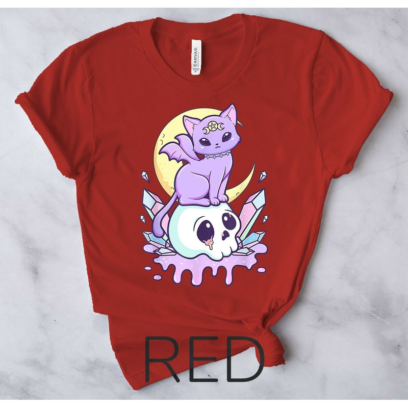 Kawaii Pastel Goth Cute Creepy Witchy Cat Skull Vaporwave Aesthetic T-Shirt5.jpg