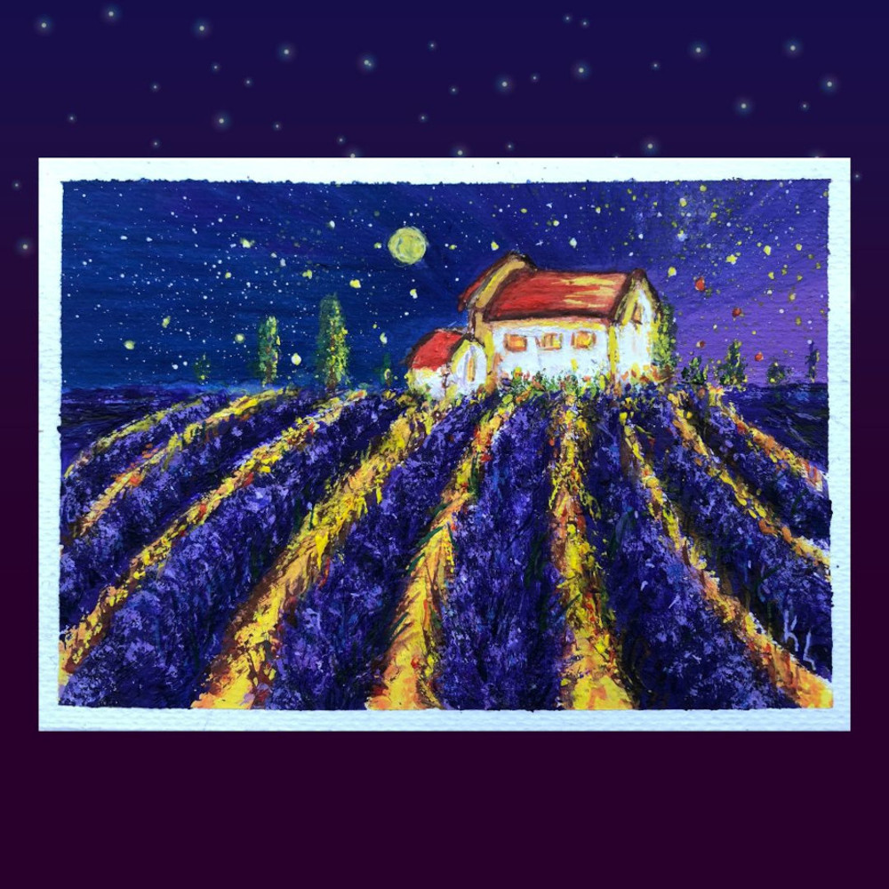 Lavender Field, Landscape France, Provence Lavender Field, Provence Painting IN THE EVENING.jpg