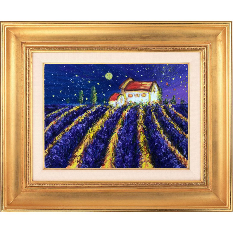 Lavender Field, Landscape France, Provence Lavender Field, Provence Painting in GOLDEN FRAME.jpg