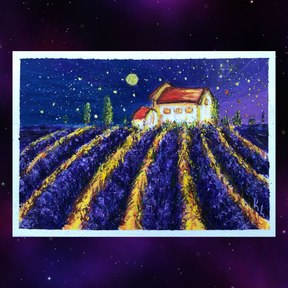 Lavender Field, Landscape France, Provence Painting AT NIGHT.jpg