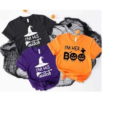 halloween couples shirt, i'm her boo i'm his witch couples shirt, spooky halloween couple matching shirt, funny hallowee