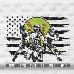 US Softball Players svg | Pitcher Clipart | Batter Cut File | Catcher Stencil | Ball is Life Shirt png | Sports Dad dxf
