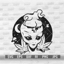 alien weed svg | smoking joint clipart | cannabis cutfile | marijuana stencil | kushlife shirt png | high as the moon dx