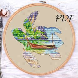 Cross stitch pattern pdf On distant shores (boat) cross stitch pattern pdf design for embroidery