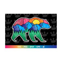 bear mountain scene svg  camp bear mountains shirt camping kids adults print iron on cut file silhouette cricut studio d