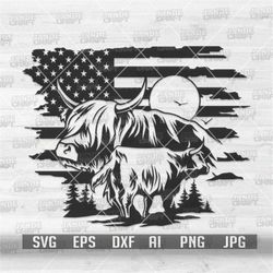 us highland cow scene svg | farm animal clipart | farmlife dxf | farming shirt png | barn mooey cutfile | howdy stencil