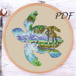 Cross stitch pattern pdf On the far shores(palm trees) cross stitch pattern pdf design for embroidery