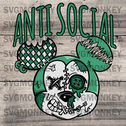 Anti Social Scary Mickey Head SVG – Matching Air Jordan 1 Mid Lucky Green SVG PNG EPS DXF , Cricut File