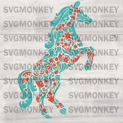 Floral Horse Riding Horse Lover Women Girls SVG DXF EPS PNG