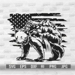 us bear outdoor mountain scene svg cut file | wild animal clipart | wild one dxf | camping scene stencil | wild grizzly