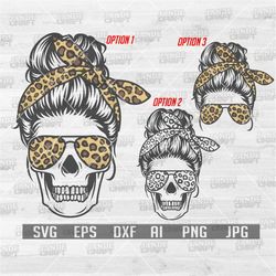 messy bun skull leopard svg | leopard mom clipart | mom life svg | mom shirt png | bun hair mom stencil | leopard print
