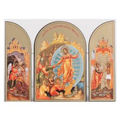 Jesus Christ Resurrection | Russian Orthodox Christian Catholic Icon Vintage 2000 | Triptych Size: 7 5/16"x10 5/8"