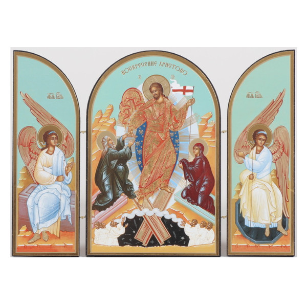 Icon of Jesus Christ Resurrection Russian Orthodox Christian Catholic Icon Triptych With Saints Angels