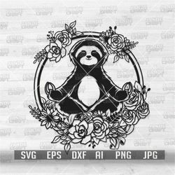 sloth meditate svg | cute monkey clipart | wild life party decors cut file | woodland flower animal stencil | safari cre