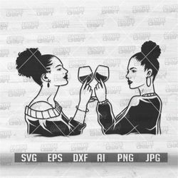 black girl best friends in wine svg | friendship toast cutfile | ladies night clipart | cocktail drinks stencil | cheer