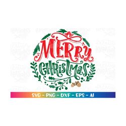 merry christmas svg wreath circle hand lettered svg hand drawn svg print svg iron on cut files cricut silhouette digital