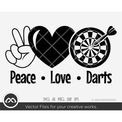 darts peace love darts - darts svg, dart board svg, silhouette, target svg, dart clipart, dxf, eps, cut file, png
