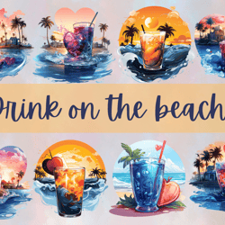 Drink on the beach PNG clipart, Tropical beverage art, Summer vibes, Refreshing drink illustration, Beach relaxation
