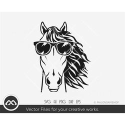 horse svg face with sunglasses - horse svg, horse clipart, horse head svg, horse lover svg, animal svg, png for lovers