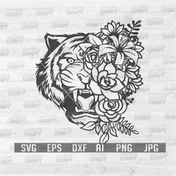 floral tiger svg | flower animal clipart | wild life t-shirt and decor cut file | beast safari creature stencil | zoo ke