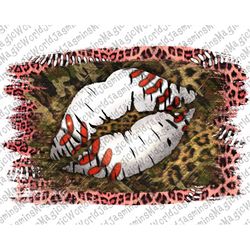Baseball Lips PNG Sublimation Designs, Leopard Background Png, Cowhide Background Sublimation Download, Kiss png,Instant