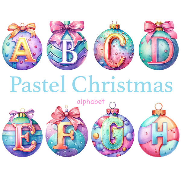 Pastel Christmas Alphabet, Xmas Clipart Bundle, GlamArtZhanna, Xmas Letters PNG, Christmas Party Invitation, Holiday Alphabet PNG, Christmas Balls Clipart, Chri