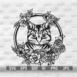 cute cat wreath svg | home pet animal clipart | floral kitten stencil | cat lover t-shirt design png | wild safari party
