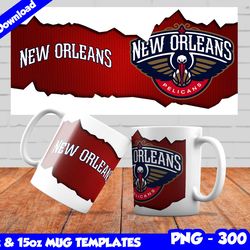 Pelicans Mug Design Png, Sublimate Mug Template, Pelicans Mug Wrap, Sublimate Basketball Design Png, Instant Download