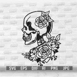 Floral Skull svg | Skeleton Cut File | Flower Skeletal Cut File | Halloween Custom T-shirt Design png | Spooky Scary Cli