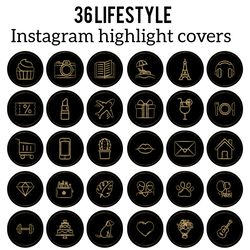 36 Lifestyle Instagram Highlight Icons. Gold and Black Instagram Highlights Images. Stylish Instagram Highlights Covers