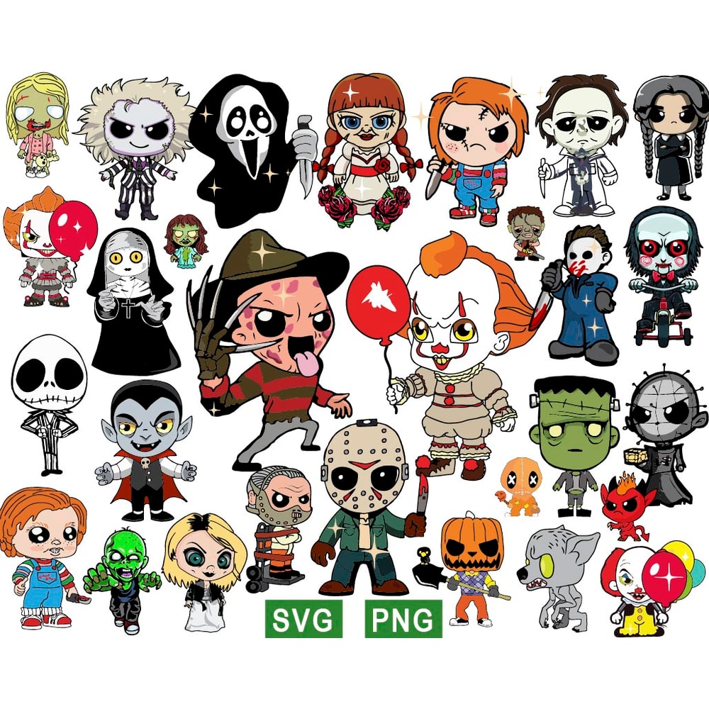 Halloween Chibi Kids Horror Movie Colors Svg Bundle
