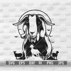 farm goat scene svg | farm goat clipart | goat cutfile | farm animal svg | goat scene png | goat monogram| fam shirt svg