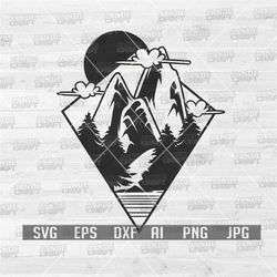 mountain scene geometric svg | outdoor svg | mountain svg | camp life svg | camping svg | adventure svg | geometric clip