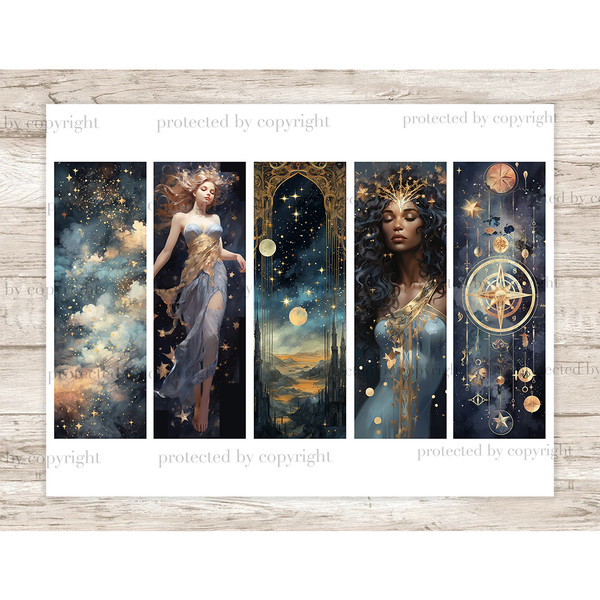 Celestial Bookmarks, Star And Moon Printable, GlamArtZhanna, Bookmarks For Woman, Watercolor Bookmarks, Fantasy Bookmark Set, Bookmark Designs, Bookmarks Print