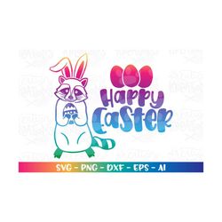 happy easter svg cute raccoon easter bunny hand drawn iron on print color cut file cricut silhouette instant download ve
