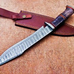 custom handmade damascus blade camping hunting knife bowie knife,