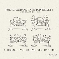 forest animal cake topper plotter file svg png jpg pdf cute baby fox cricut bear autumn deer clipart fall woodland diy c