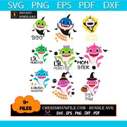halloween baby shark bundle svg, 9 files halloween baby shark svg