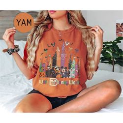 retro disney mickey and friends halloween comfort colors shirt, disney castle halloween shirt, walt disney world hallowe