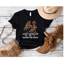 easily distracted by dragon and books shirt,book dragon shirt,reading shirt,book lover tshirt,bookworm tshirt,book nerd