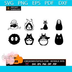 ghibli characters bundle svg, black totoro svg, no face bundle svg